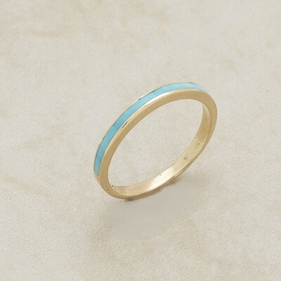 Thin Stackable ring 14kt gold & Turquoise