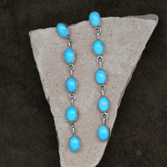5 stone long dangle turquoise earrings - ANA 1499