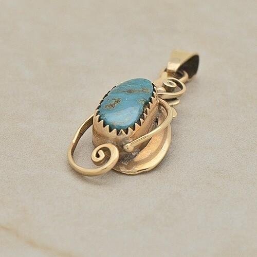 Les Baker pendant in 14 kt gold w/Blue Gem Turquoise