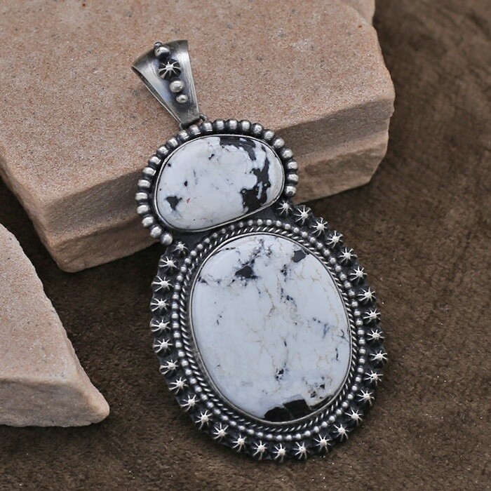 Large 2-stone White Buffalo pendant