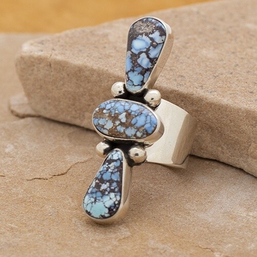 Adjustable 3 stone ring with Golden Hills Turquoise-BIL 544