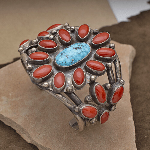 Large Navajo cluster bracelet-Circa 1960&#39;s