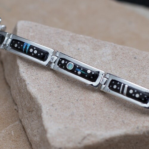 Thin link bracelet 6.75&quot; w/ Night Sky inlay- NS 115