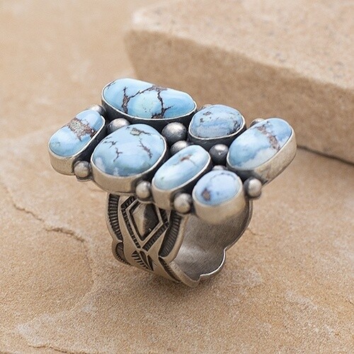 Cluster stone ring with Golden Hills Turquoise -BIL 545