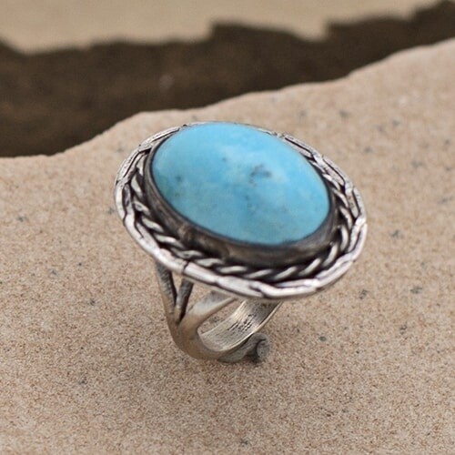 High mount oval vintage turquoise ring-Lone Mtn 159