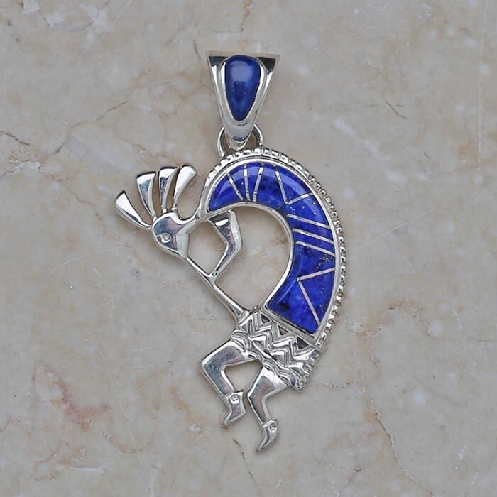 Lapis inlay Kokopelli pendant
