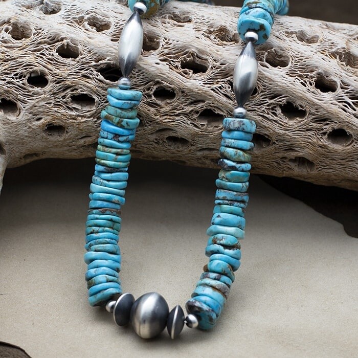 Rustic 32" necklace with Kingman turquoise