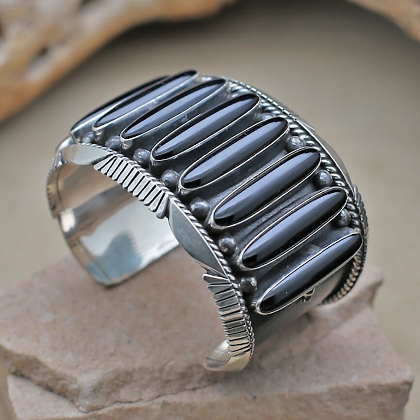 9-stone black onyx wide bracelet