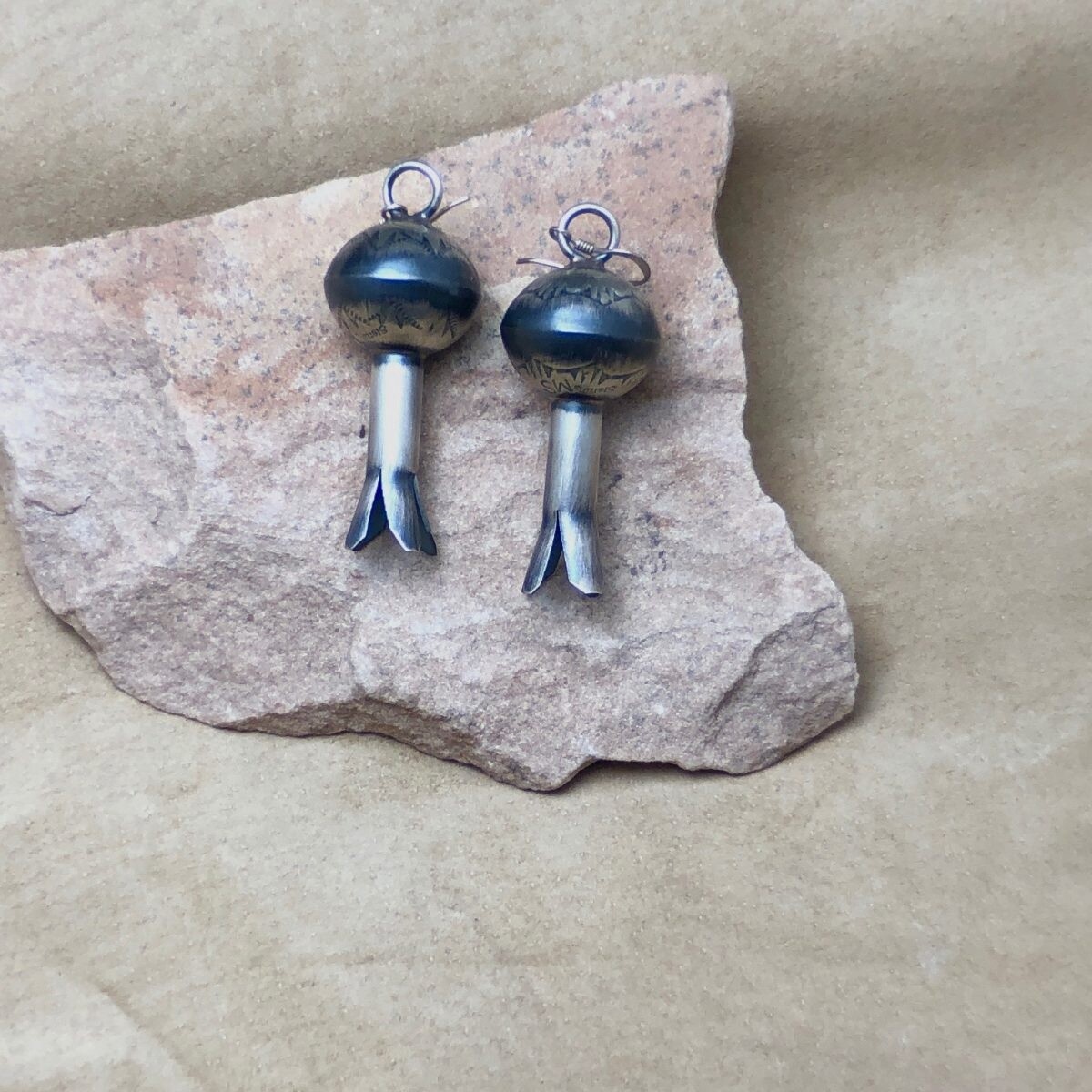 BIL 253   Squash Blossom Silver Earrings