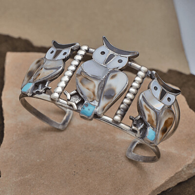 Triple Owl large cuff bracelet- Circa 1970&#39;s