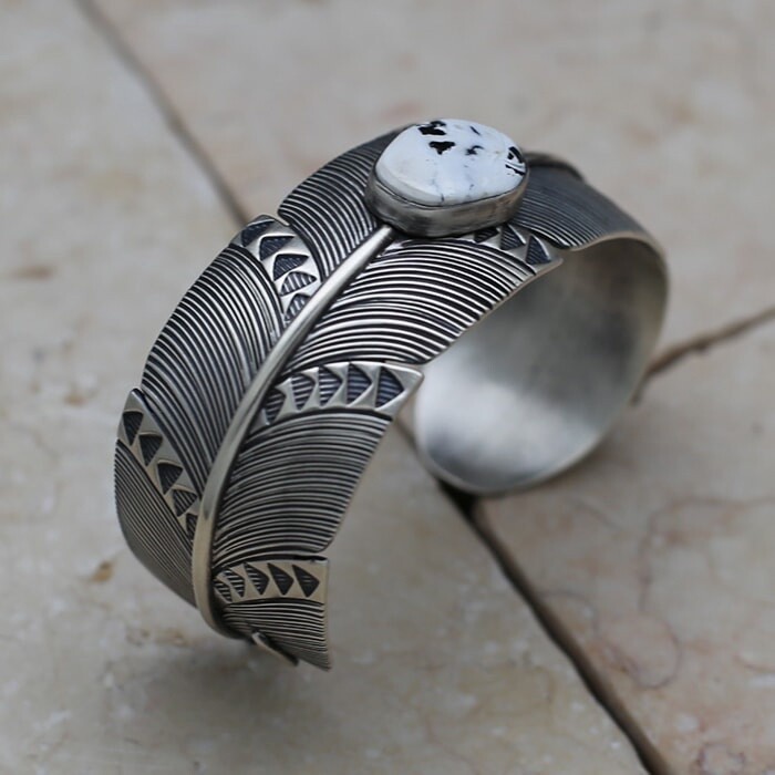 Large Feather bracelet with White Buffalo
