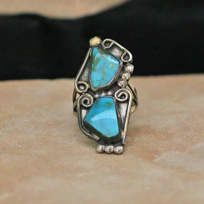 1970&#39;s Blue Gem turquoise 2- stone ring- Blue Gem 125