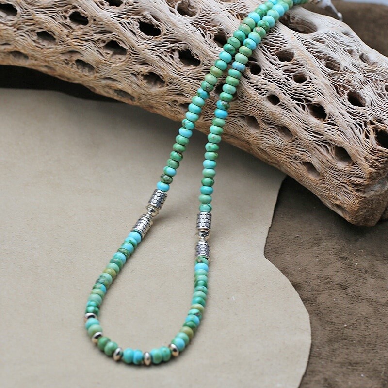 22&quot; Sonoran gold turquoise beads w/ silver accents
