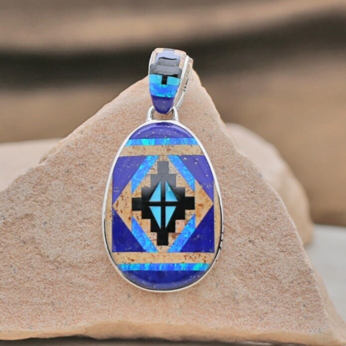 Large oval reversible Rug Pattern pendant