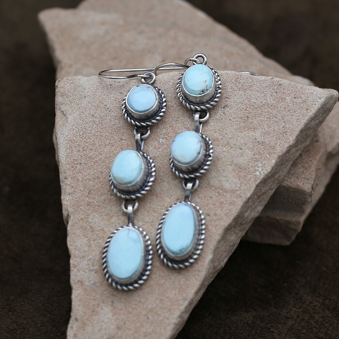 Triple drop dangle earrings-Golden Hills turquoise-ANA 1482