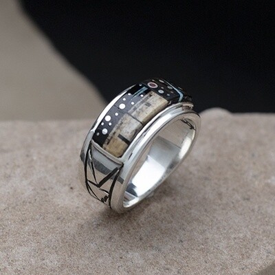 Adobe Pueblo band style ring  w/ arrow symbols