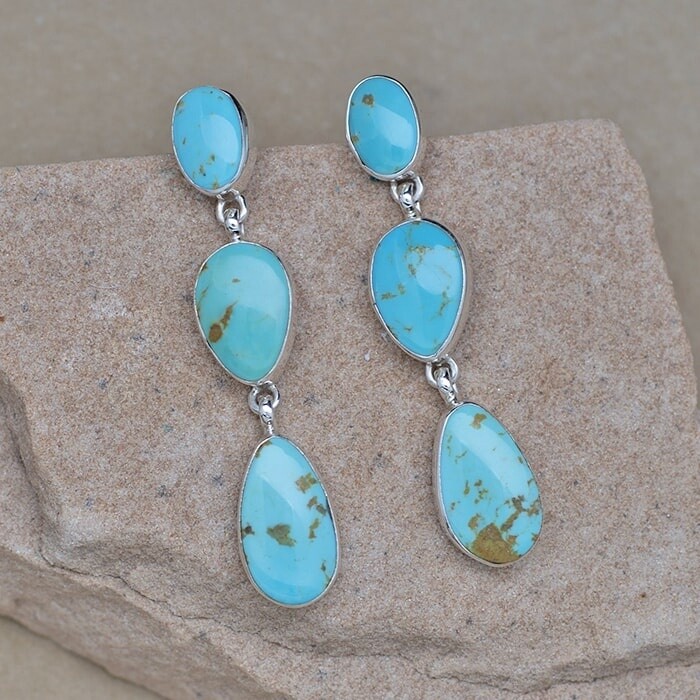 BIL 397 Triple dangle oval stone earrings