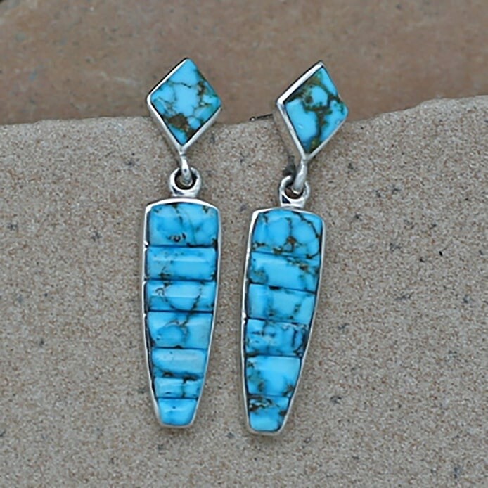ANA 1319 Corn-Row inlay  turquoise dangle earrings