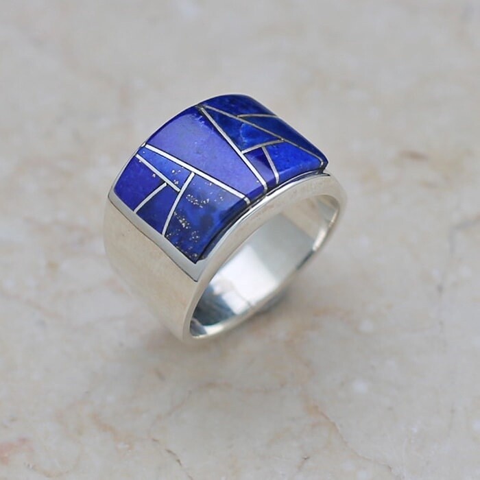 Large rectangular lapis inlay ring - SR 2349