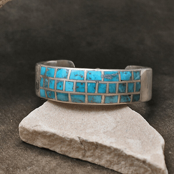 1970's Blue Gem turquoise channel inlay bracelet