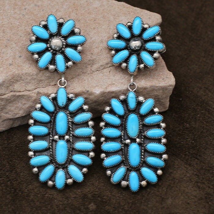 Navajo cluster style long dangle earrings