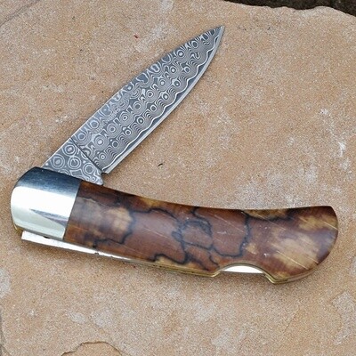 Beech wood &amp; turquoise inlay knife w/ Damascus blade