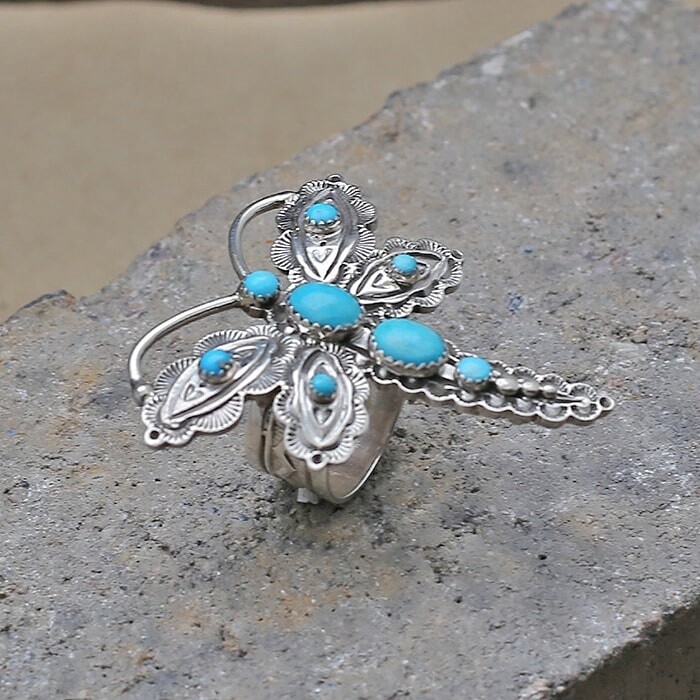 Large Dragonfly ring w/turquoise - SWS 271