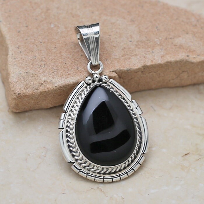 Large tear drop shaped black onyx pendant