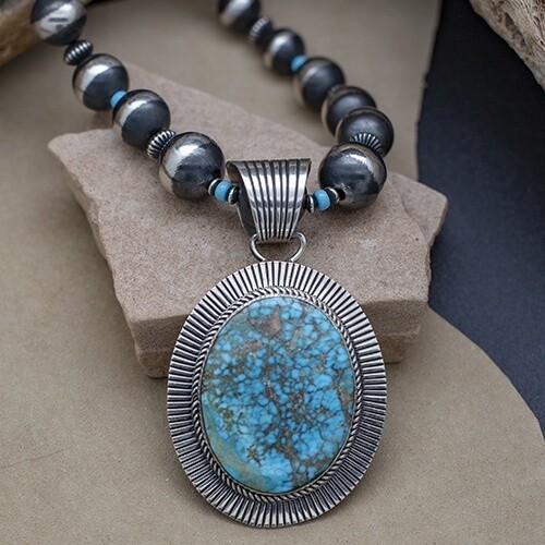 Kingman &quot;Spider Web&quot; turquoise Necklace set BC 1353