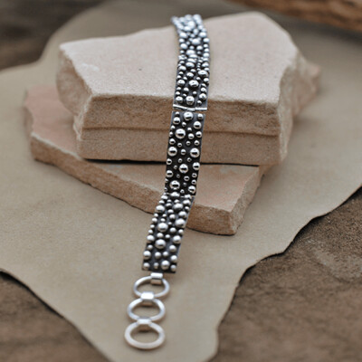 Thin link bracelet in plain sterling silver-Rain Drop design