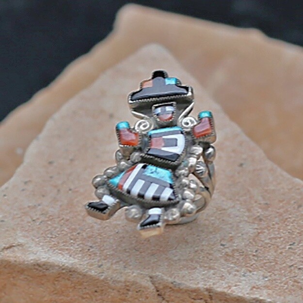 Vintage 1960&#39;s Rainbow Yei ring-Zuni 158
