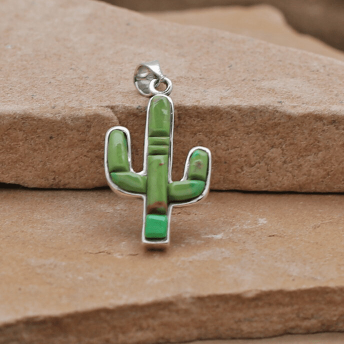 Small Cactus Green Turquoise reversible pendant
