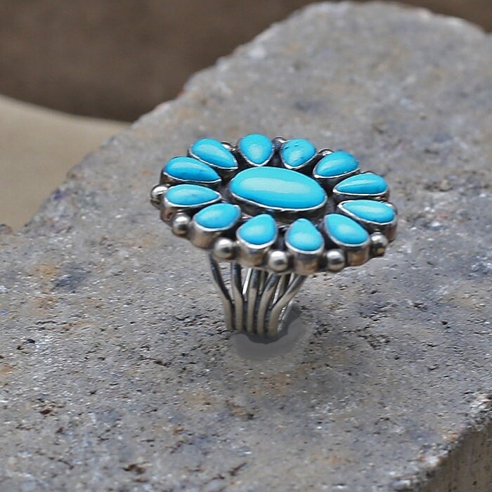 Navajo cluster ring w/turquoise - Bil 659