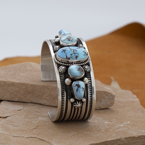 Albert Jake 5-stone cuff bracelet with Golden Hills turquoise-BC 1365