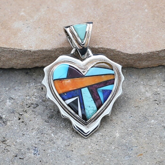 Small multicolor inlay heart pendant