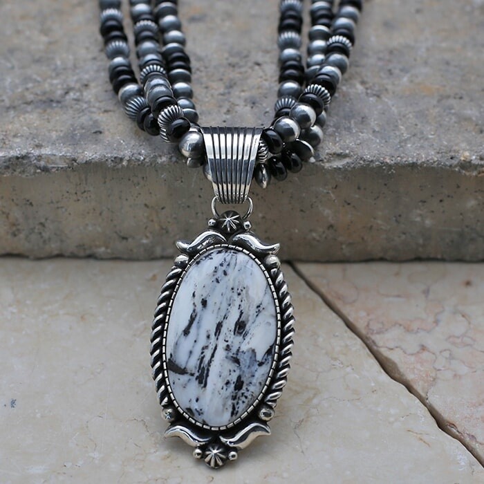 Large White Buffalo &amp; Black Onyx necklace