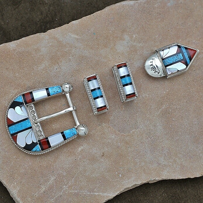 Multi-Color inlay belt buckle by: Sanford &amp; Diane Cooche