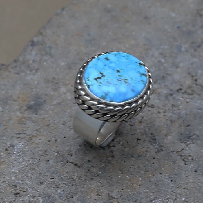Oval Kingman turquoise adjustable ring - Bil 660