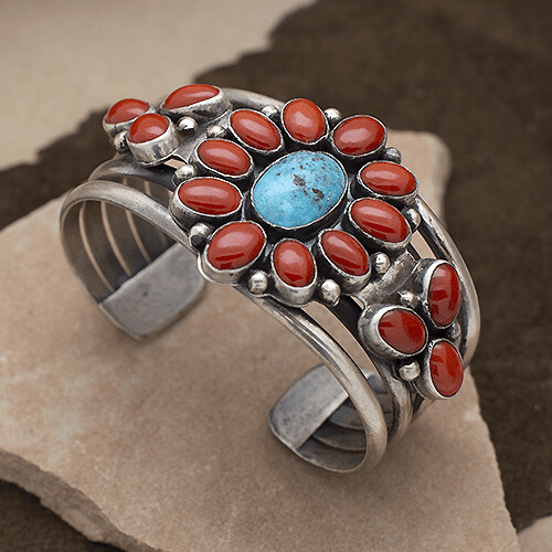 Vintage 1970&#39;s Coral &amp; Persian Turquoise bracelet