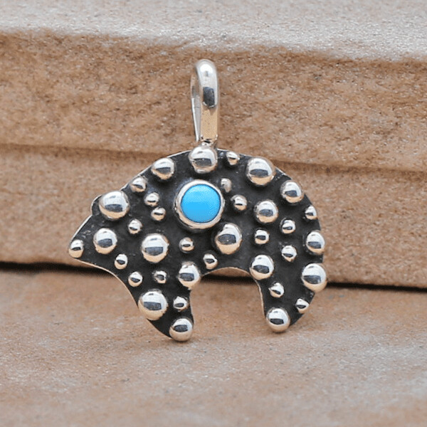 Small Bear Fetish pendant-Rain Drop design &amp; turquoise