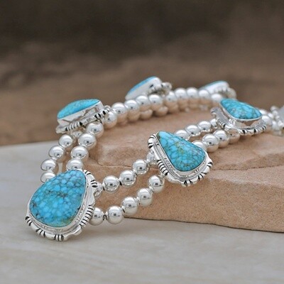 Kingman Turquoise Necklace with silver beads