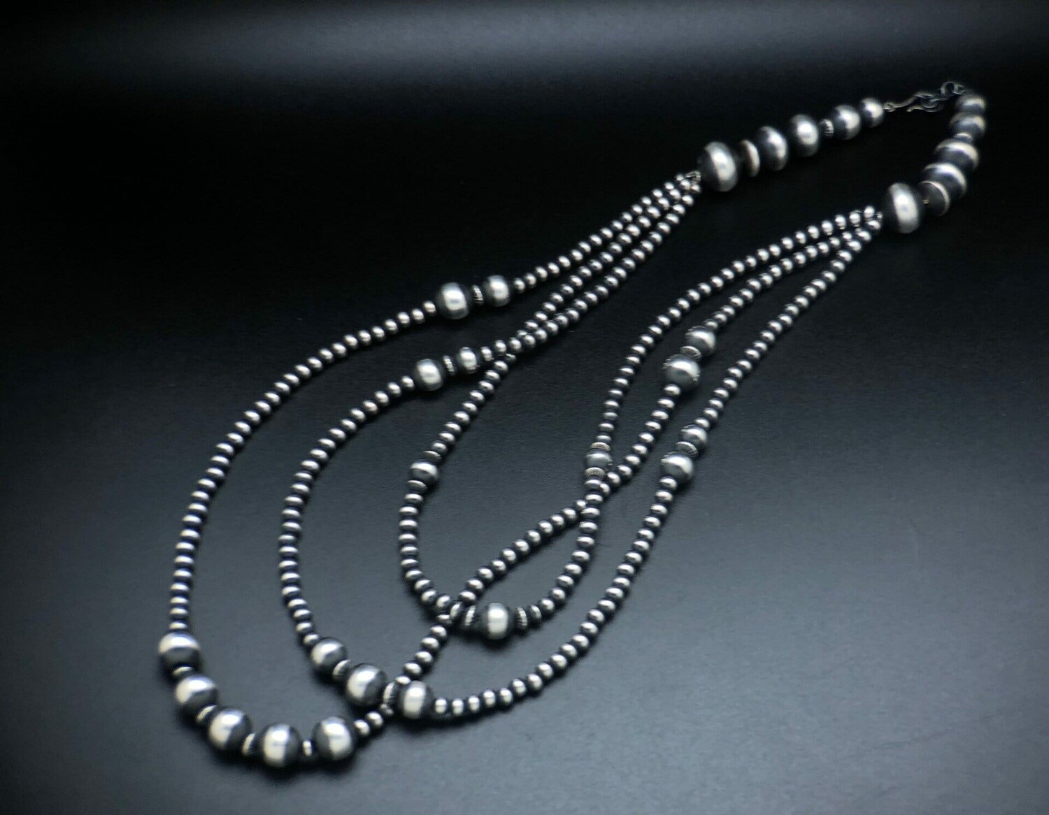 3 STRAND STERLING SILVER BEAD NECKLACE