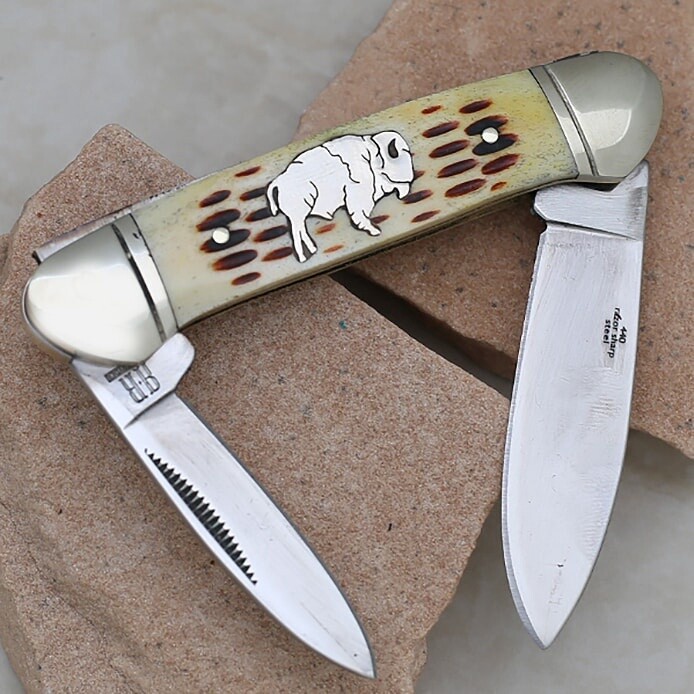 TG 118 &quot;Rough Rider&quot; Dual blade knife w/BUFFALO  inlay