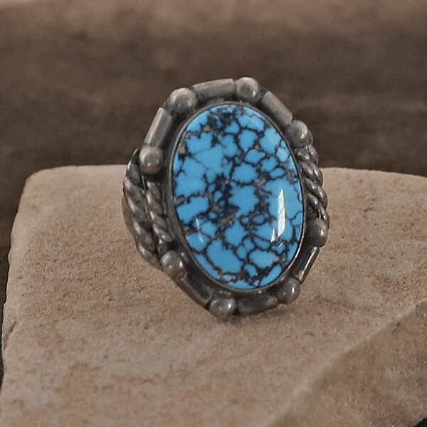 Lone Mountain spiderweb turquoise ring-Vintage 153