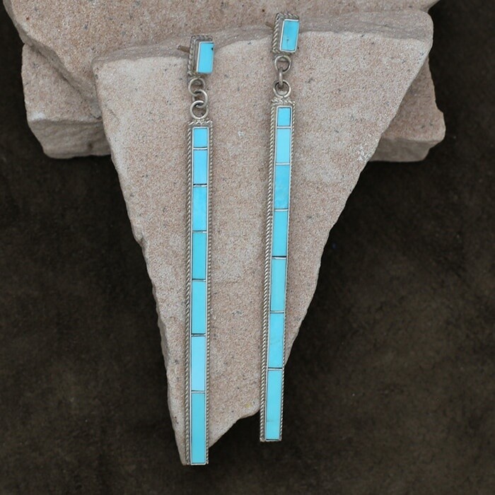 Extra-long inlay &quot;stick&quot; earrings - Zuni 201