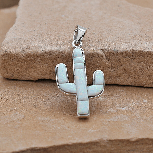 Small Cactus reversible pendant-White cultured opal