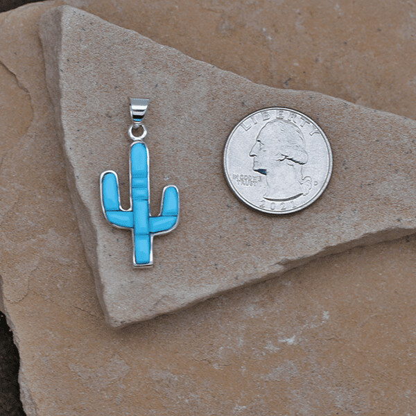 Large Cactus Blue Turquoise reversible pendant