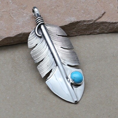 3" feather pendant with Sonoran Gold turquoise
