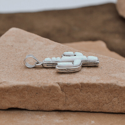 Small Cactus reversible pendant-White cultured opal
