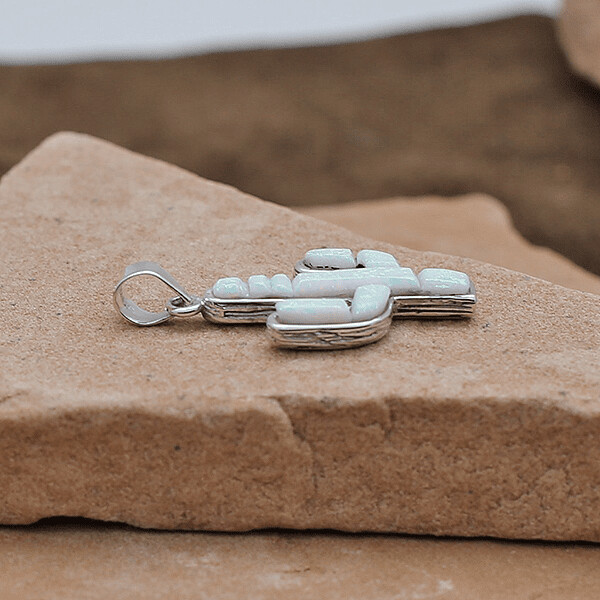 Small Cactus reversible pendant-White cultured opal